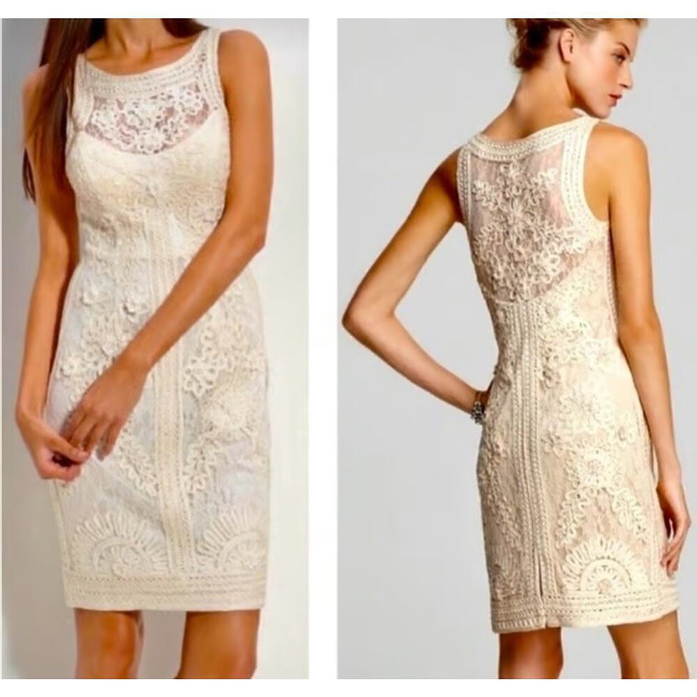Sue Wong Nocturne Soutache Lace Cocktail Dress Size 2 Ivory Sheer Lined Wedding